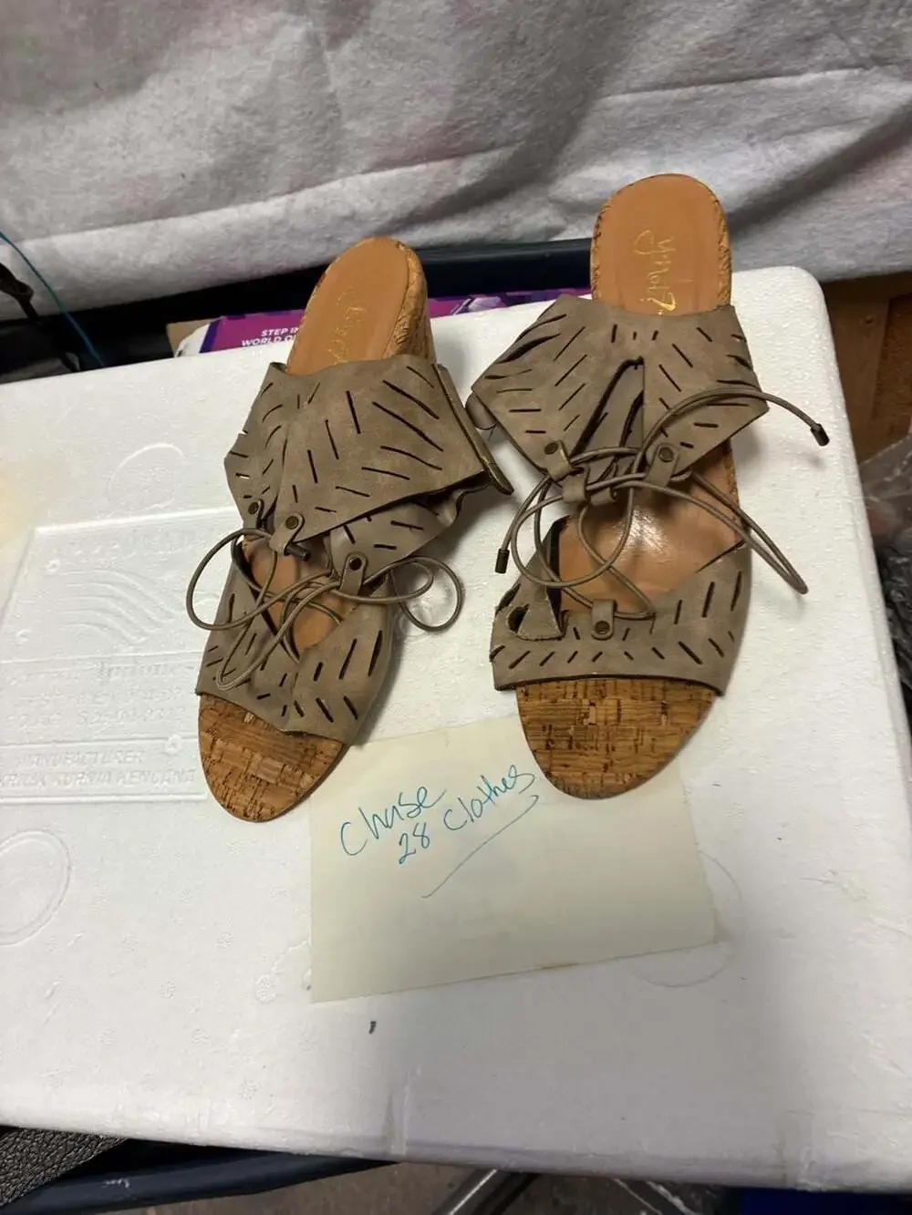 y.not? Melissa Perforated Lace-Up Cork Wedge Sandals